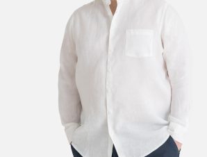 Λινό πουκάμισο με γιακά μάο